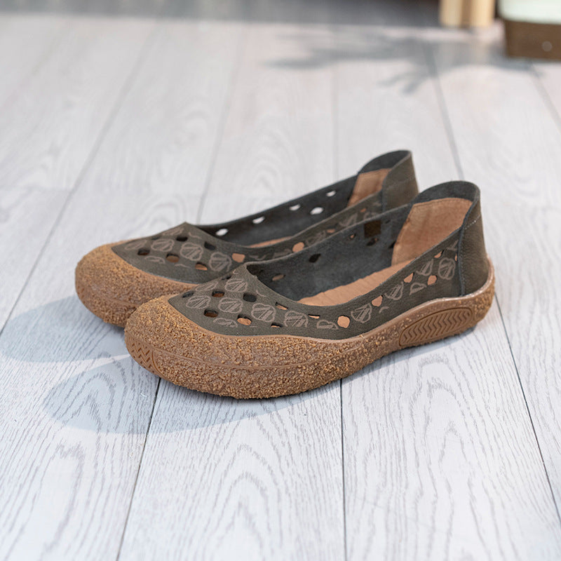 Travel First Layer Cowhide Hollow Pumps Casual Shoes