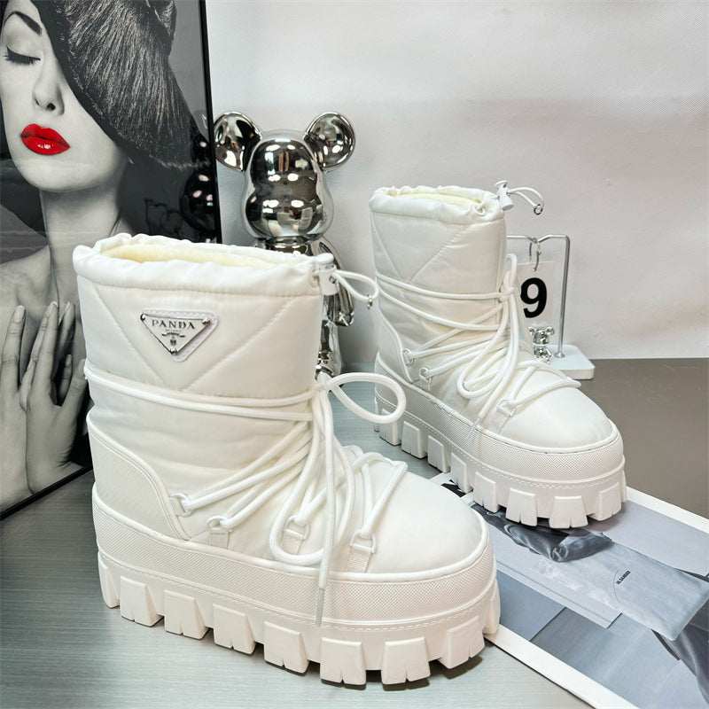 Women's Triangle Mark Thick Bottom Warm Keeping Short Winter Snow Boots