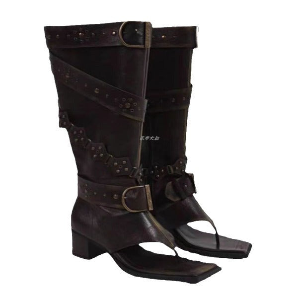 Women's High Hot Genuine Pants Pipe Flip-flops Boots