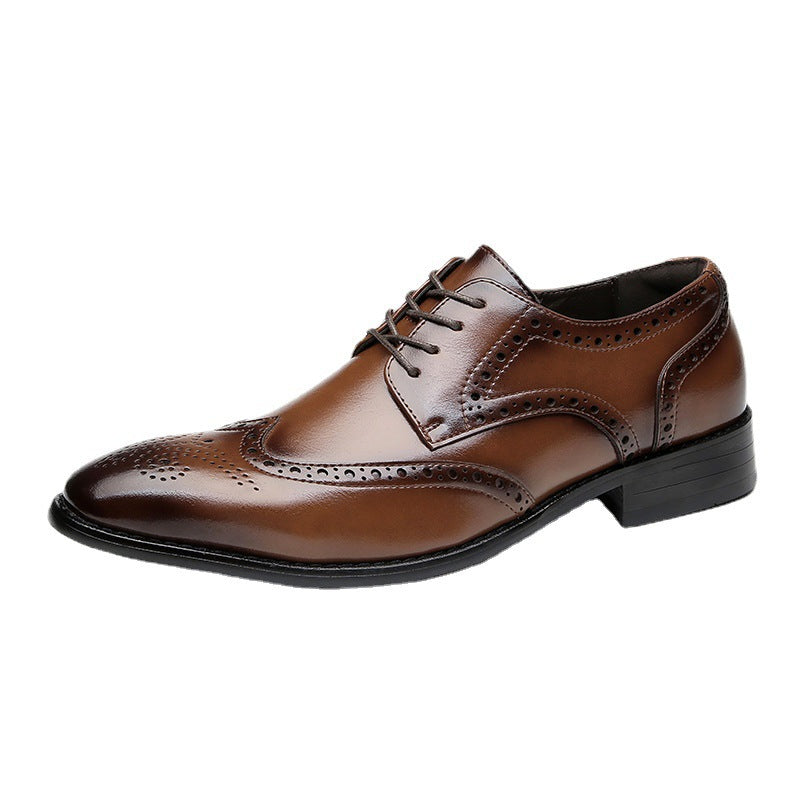 Men's Increasing Insole Formal Carved Genuine Brogue Leather Shoes