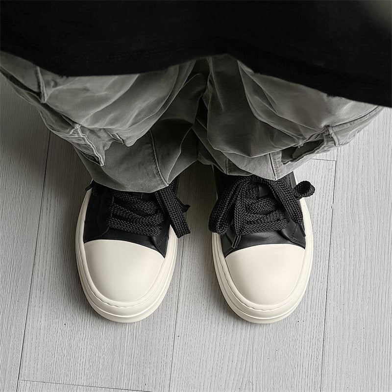 Men's Warped Head Genuine Platform White Height Increasing Low Sneakers