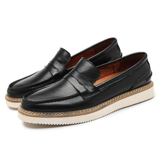 Men's Grain Cowhide Business Round Head Thick Casual Shoes