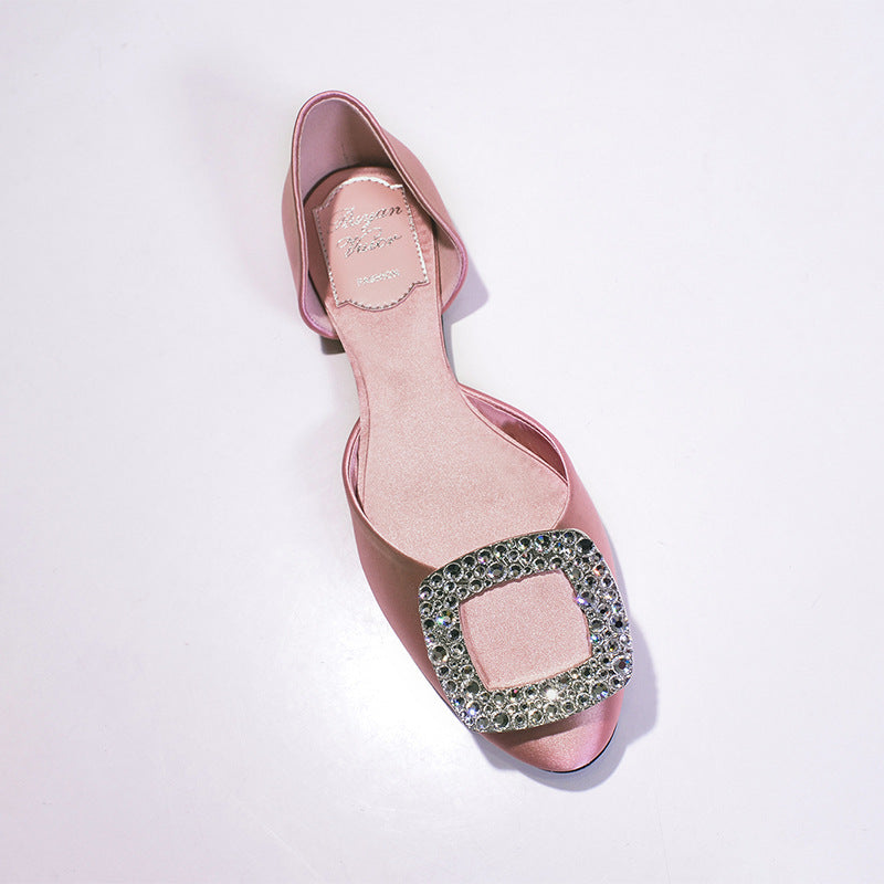 Women's Buckle Flats Hollow Rhinestone Pumps Satin Women's Shoes