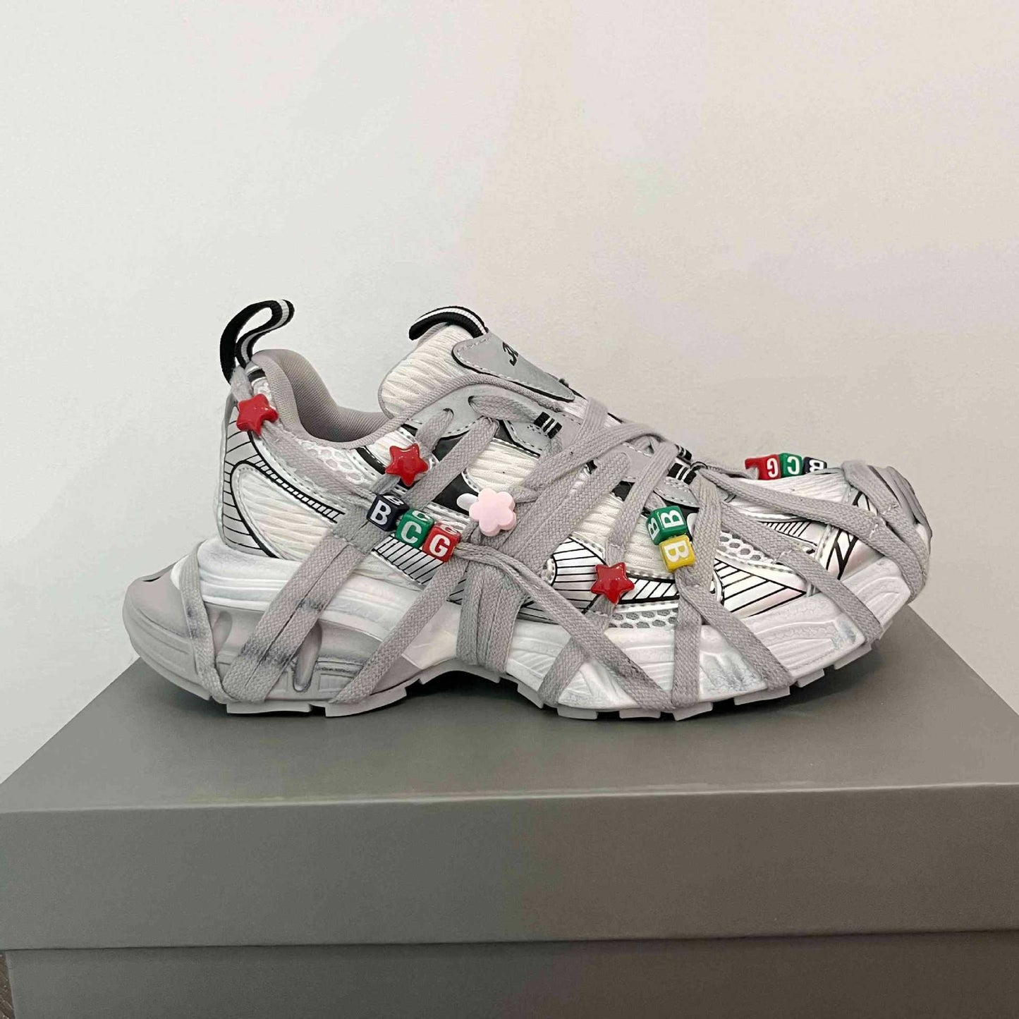 Spring Retro Dad Colorful Flower Beaded Sneakers