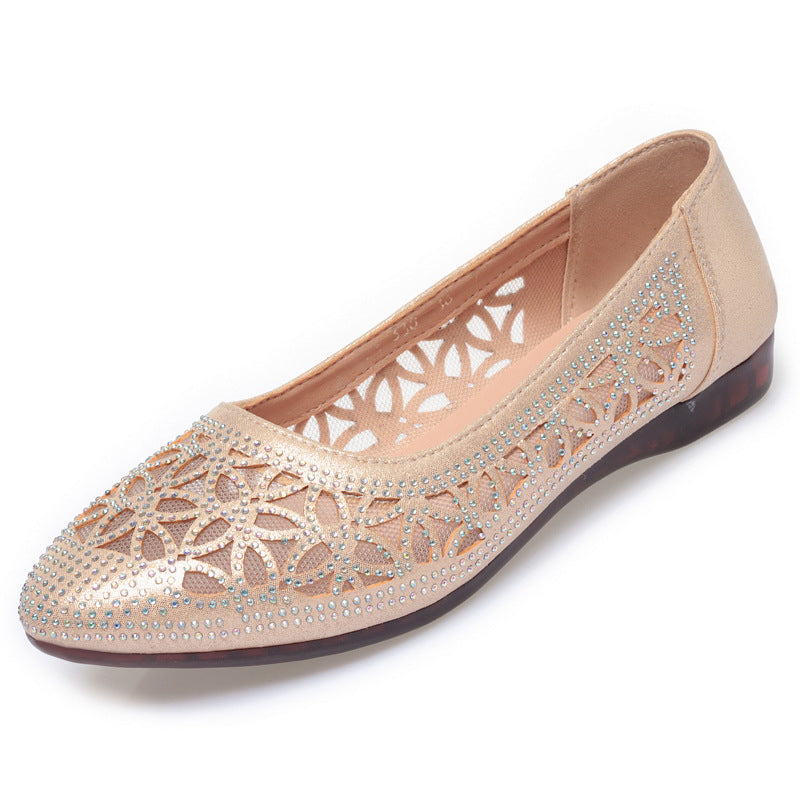 Women's Mesh Hollow Breathable Dancing Soft Bottom Leather Shoes