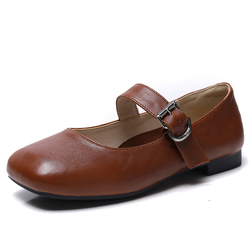 Authentic Square Toe Retro Flat French Style Temperament Commuting Women's Casual Shoes
