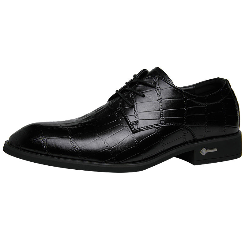 Men's Pointed Crocodile Pattern Height Increasing Insole Wedding Men's Business Leather Shoes