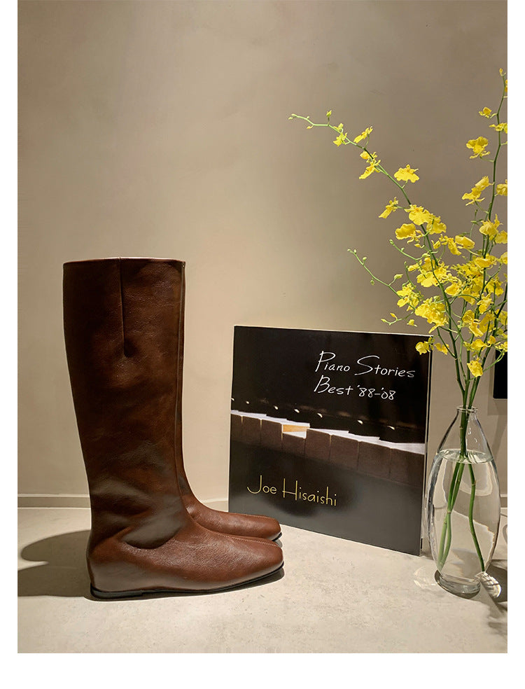 Women's Mom Height Increasing Insole Head Flat Bottom Middle Boots