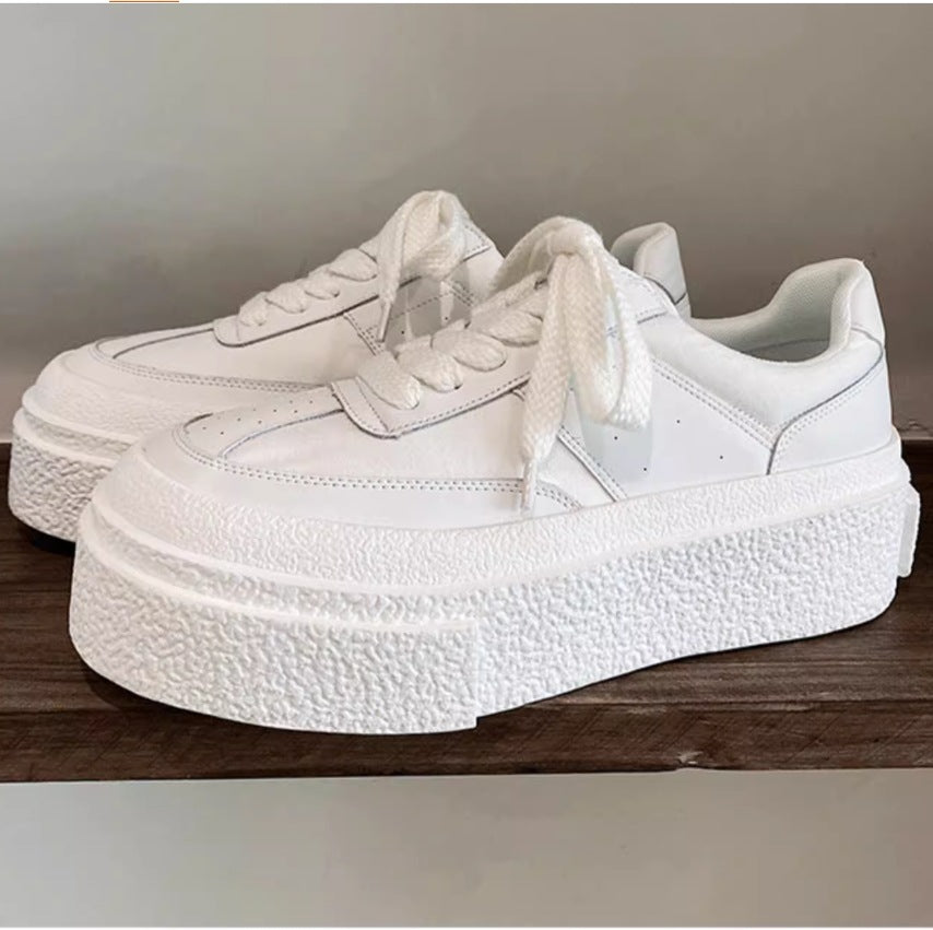 Men's Increasing Insole Cowhide Muffin Repair Thick Bottom Fashion White Autumn Men's Board Shoes