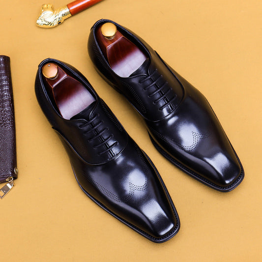 Men's Square Toe British Oxford Hand-rub Color Leather Shoes