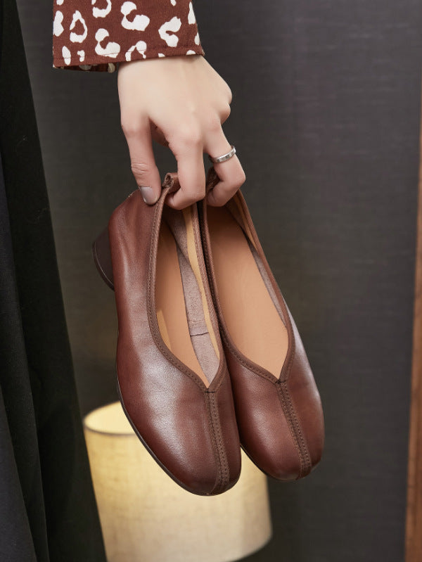 Women's Chunky Low Low-cut Vintage Pumps Slip-on Women's Shoes