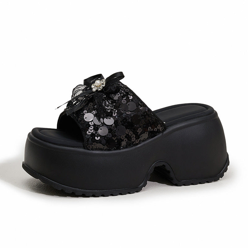 Women's Platform Summer Sequined Half High Outdoor Slippers
