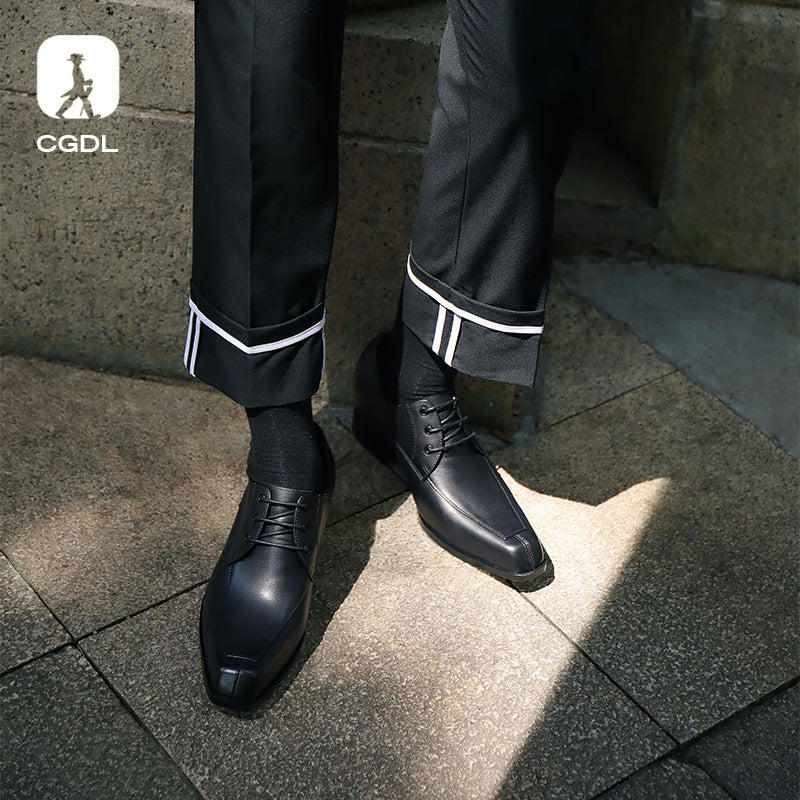 Men's Niche Square Toe High Trend Hair Leather Shoes