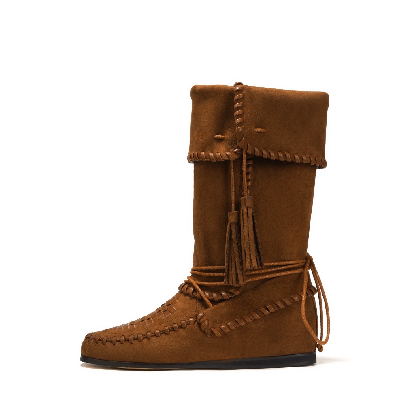 White Slimming Lace Up Inner Elevator Slim Fit Tassel Boots