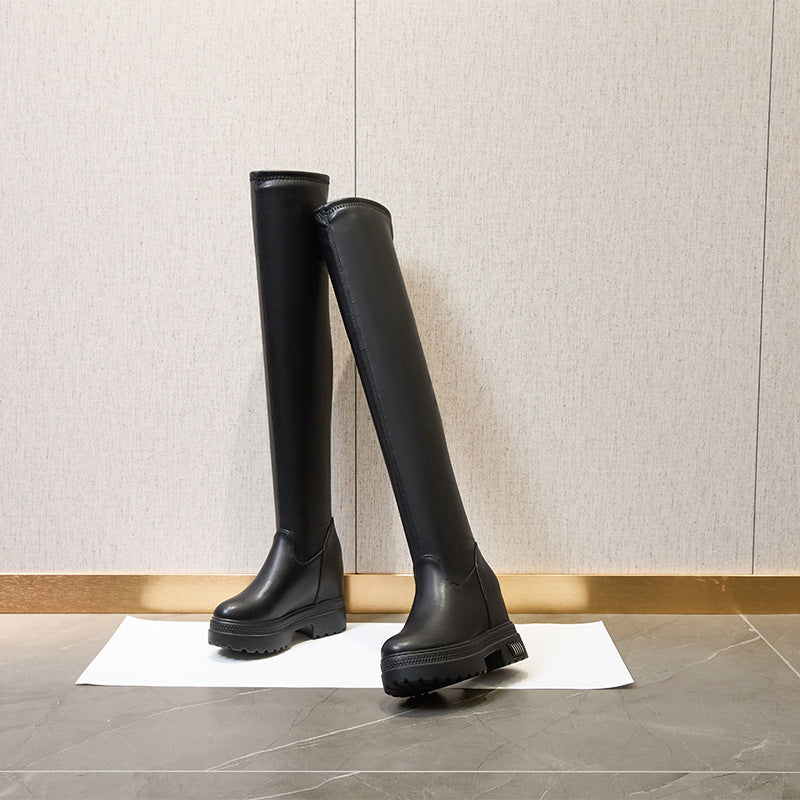 Women's Height Increasing Insole Thick Bottom Stretch Long Versatile Slimming Boots