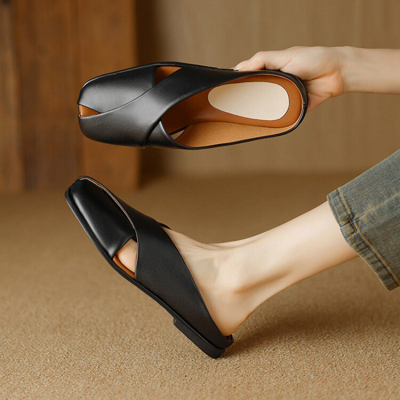 Women's Summer Large Small Size Solid Color One Pedal Flat Slippers