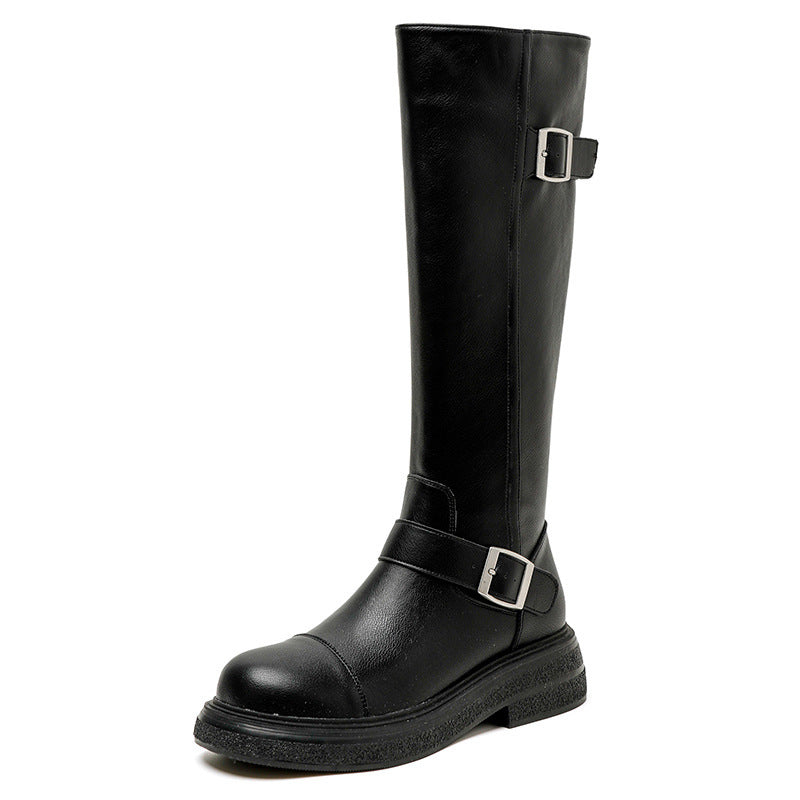 Women's Style Knight Zipper Brown Western Denim Boots