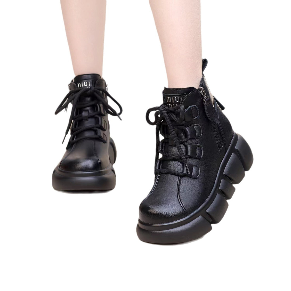 Women's Platform Martin British Style Fashion Lace Up Round Toe Boots