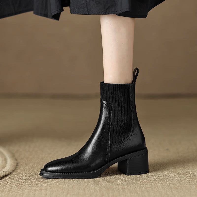 Women's Style Genuine Thin Socks Ankle Thick Mid Stretch Women's Leather Boots