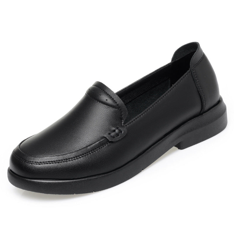 Women's Single-layer Flat Soft Bottom Mom Black Comfortable Round Women's Casual Shoes