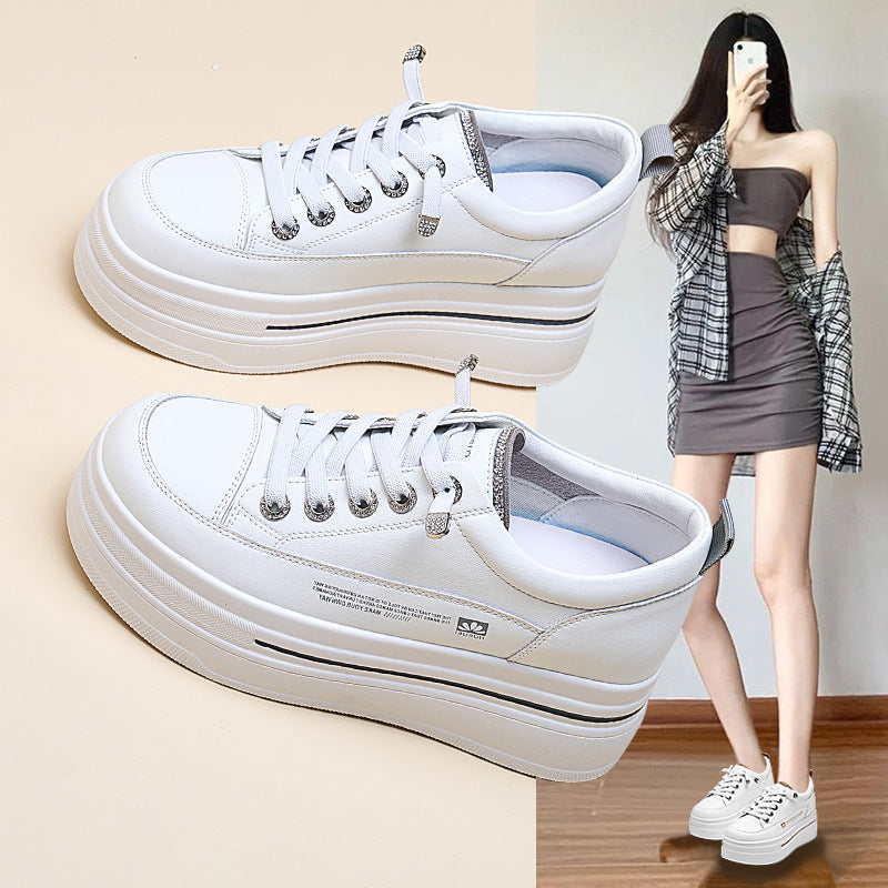 Women's Platform White Genuine Spring Sports Height Increasing Insole Flat Casual Shoes
