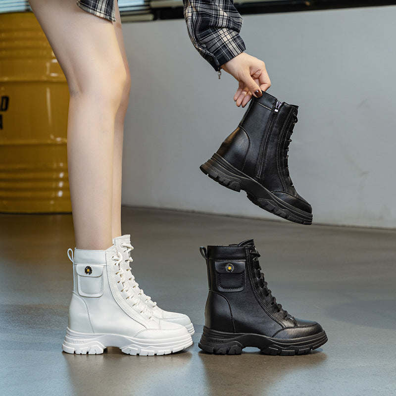 Women's Korean Style Retro Fashion Martin Side Zipper Women's Leather Boots