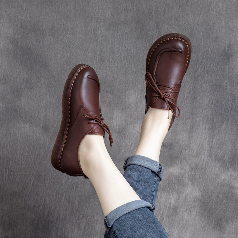 Spring Ethnic Style Vintage Cowhide Low Soft Bottom Women's Casual Shoes