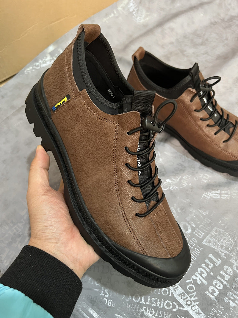 Men's Top Layer Cowhide Vintage Household Elastic Band Casual Shoes