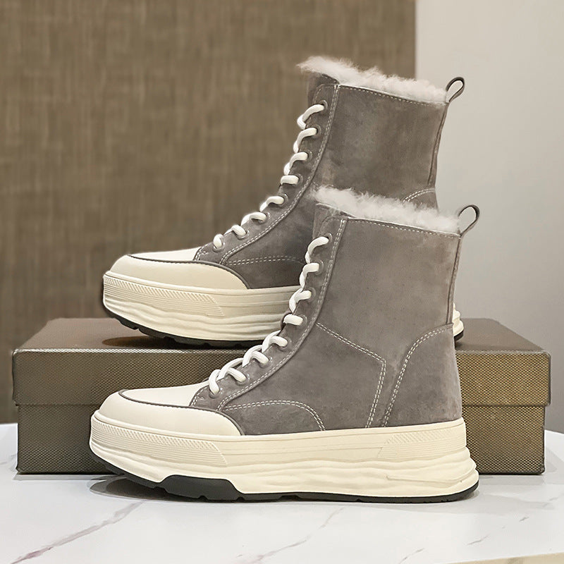 Women's Fur Integrated Fleece-lined Warm Slugged Bottom Northeast Snow Boots