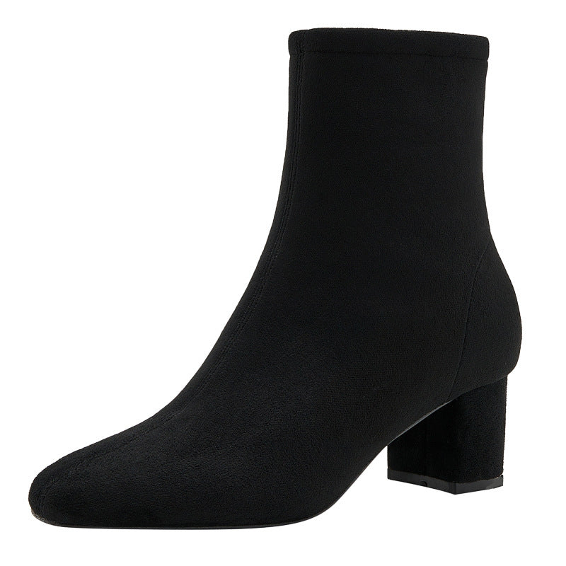 Women's Square Toe Chunky Ankle Large Size High Plus Sizes Women's Leather Boots