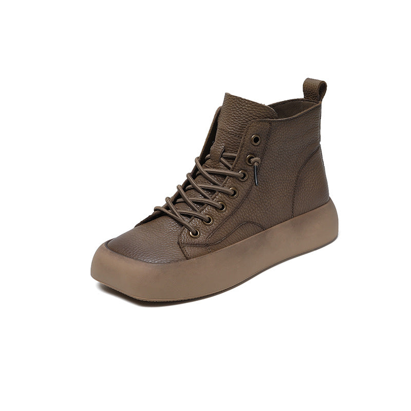 Women's Genuine Lace Up Retro Square Toe Boots