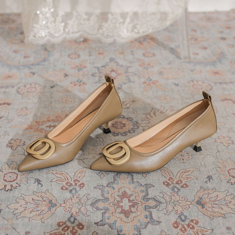 Women's Pointed Stiletto High Commuting Elegant Low-cut French Metal Women's Fashion Shoes