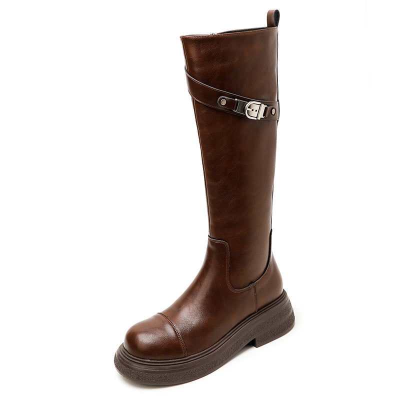Women's Brown Knight High Below The Knee Women's Leather Boots