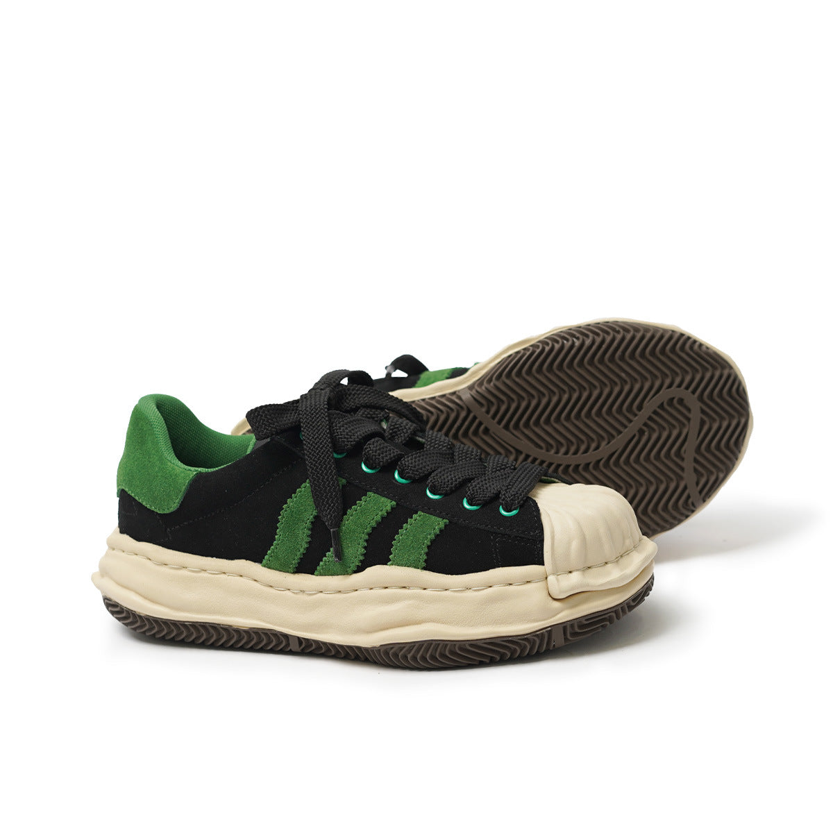 Dissoed Niche Patchwork Retro Avocado Green Sneakers
