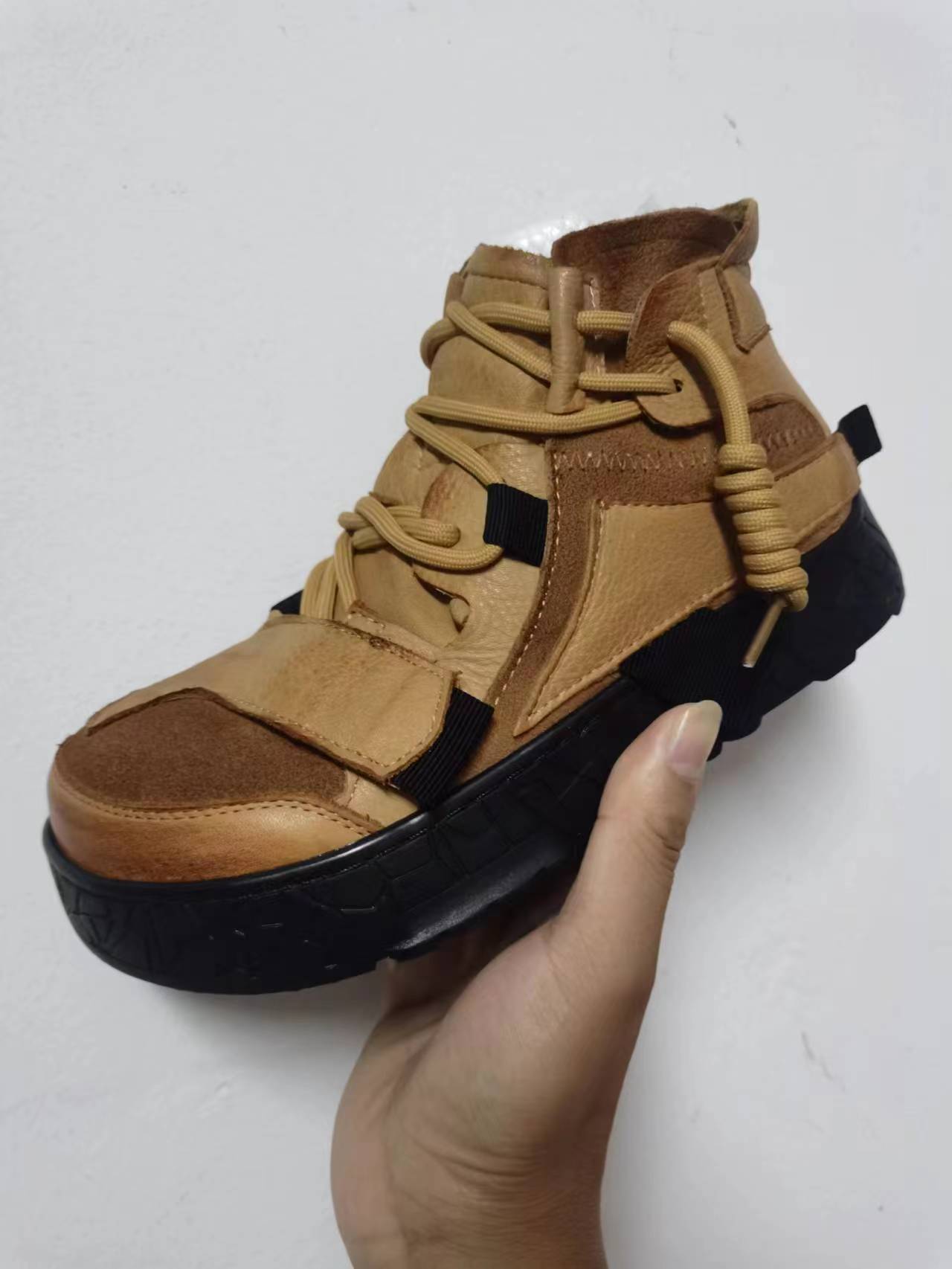 Women's Korean Style Cowhide Dad White Platform Sneakers