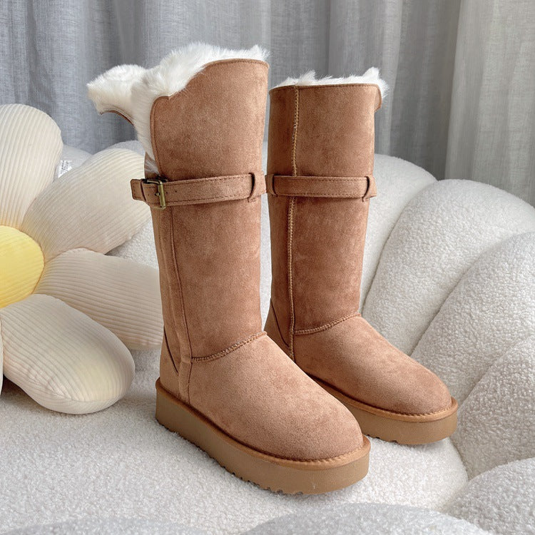 Women's Ring Two-way Real Fur Cowhide Wool Snow Boots