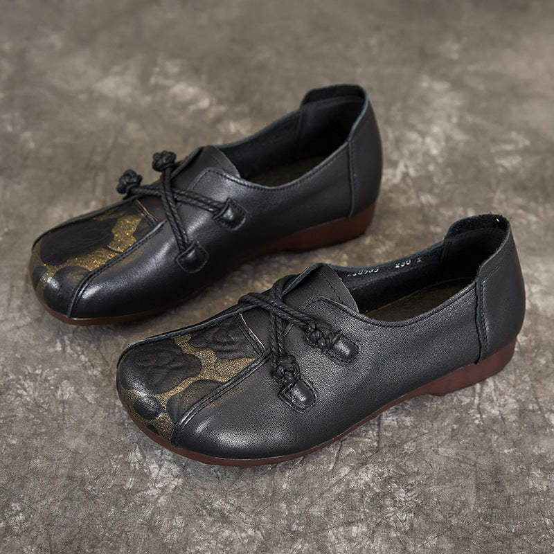 Women's Spring Mother Flat Bottom Slip-on Single Ethnic Leather Shoes
