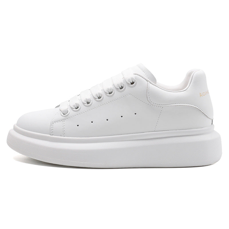Men's & Women's Cowhide Mcqueen White For Thick Sole Height Increasing Couple Sports Men's Casual Shoes