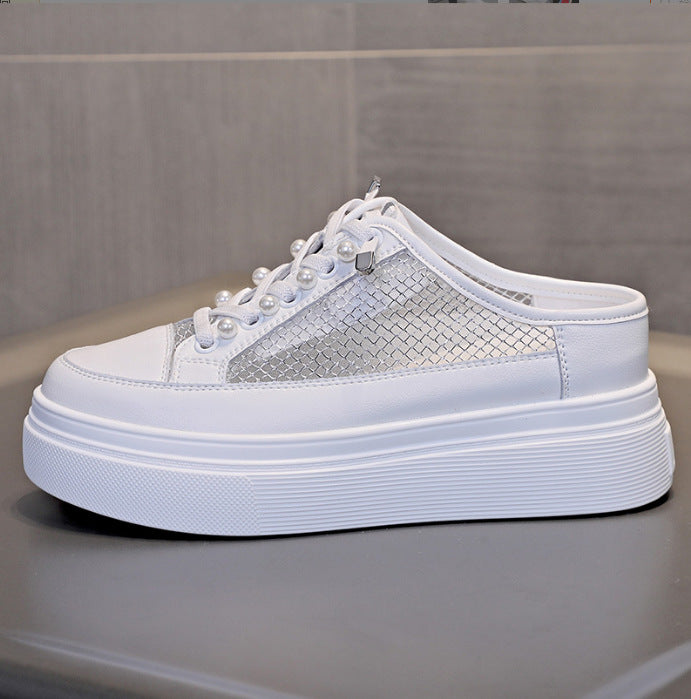 Women's Cap Platform Muffin Height Increasing Insole Pearl Slippers
