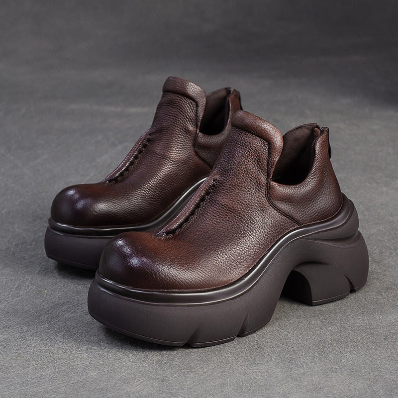 Women's Shu Retro Back Zipper Booties Commuting Comfortable Women's Leather Boots
