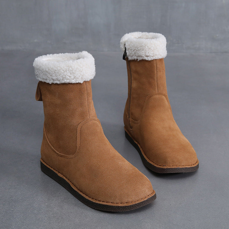 Women's Winter Round Toe Booties Veet Thickened Snow Boots
