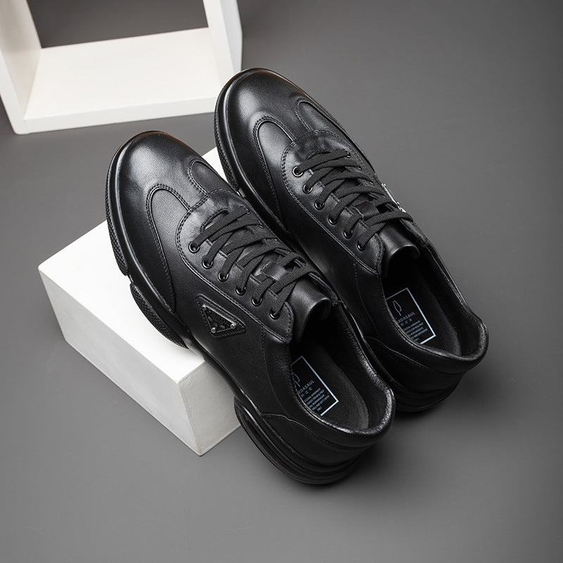 Toe Air Cushion Sports Black Trendy Leather Shoes