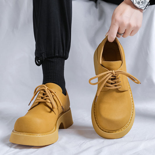 Men's Spring Platform Fashion Mid Derby Leather Shoes