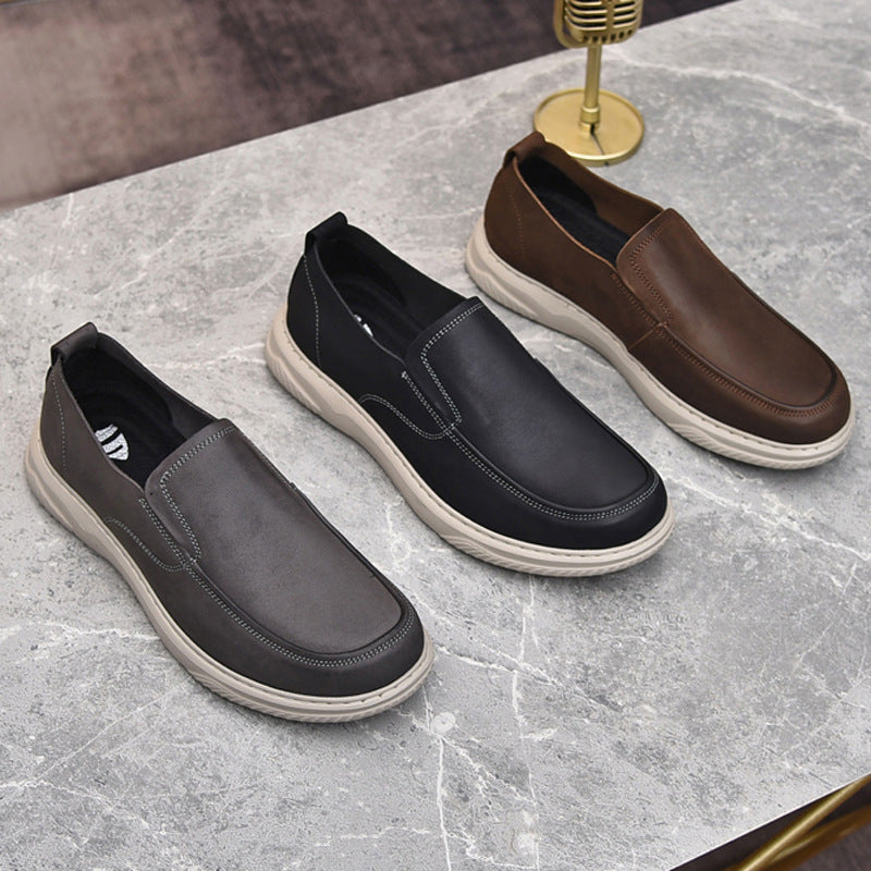 Men's Single Layer Genuine Business First Cowhide Slip-on Flat Breathable Leather Shoes