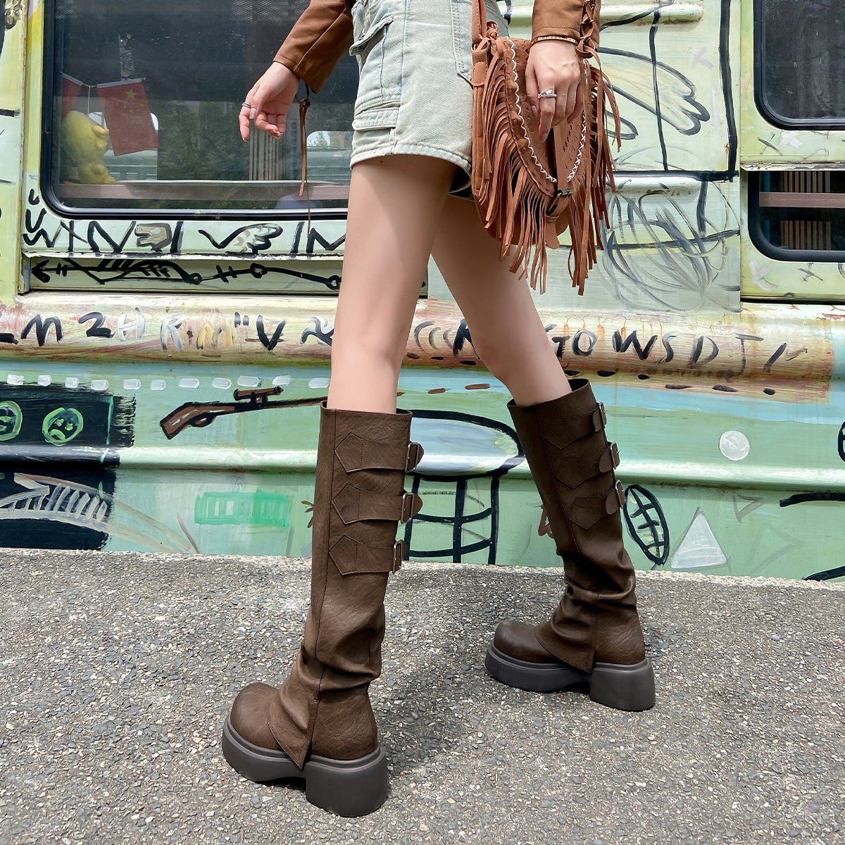 Women's Pipe Pleated Below The Knee Knight Boots