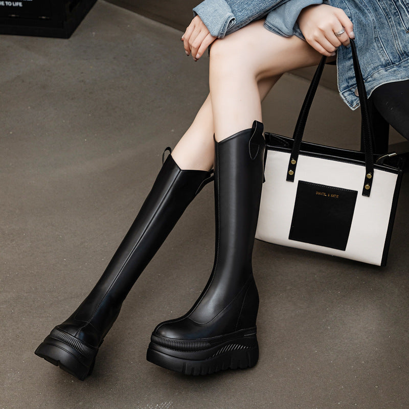 Women's Thick Bottom High Tube Back Zipper Boots