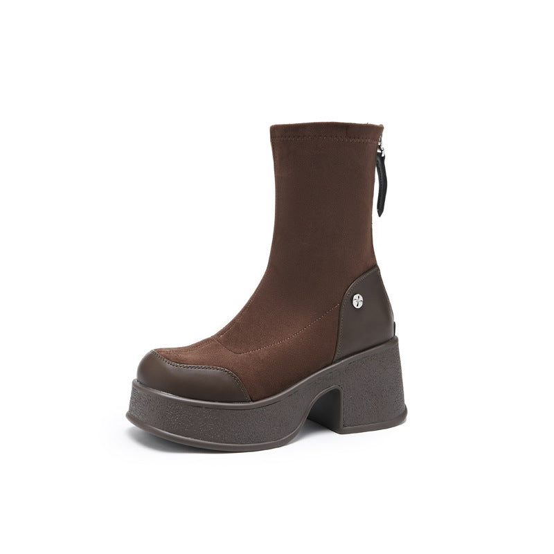 Women's Retro Small Thick Bottom Stretch Skinny Suede Boots