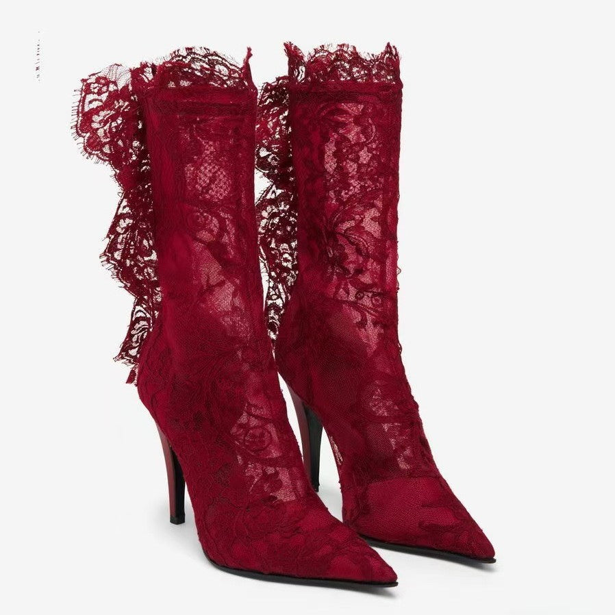 Beautiful Retro Fashion Lace Translucent Ankle Boots