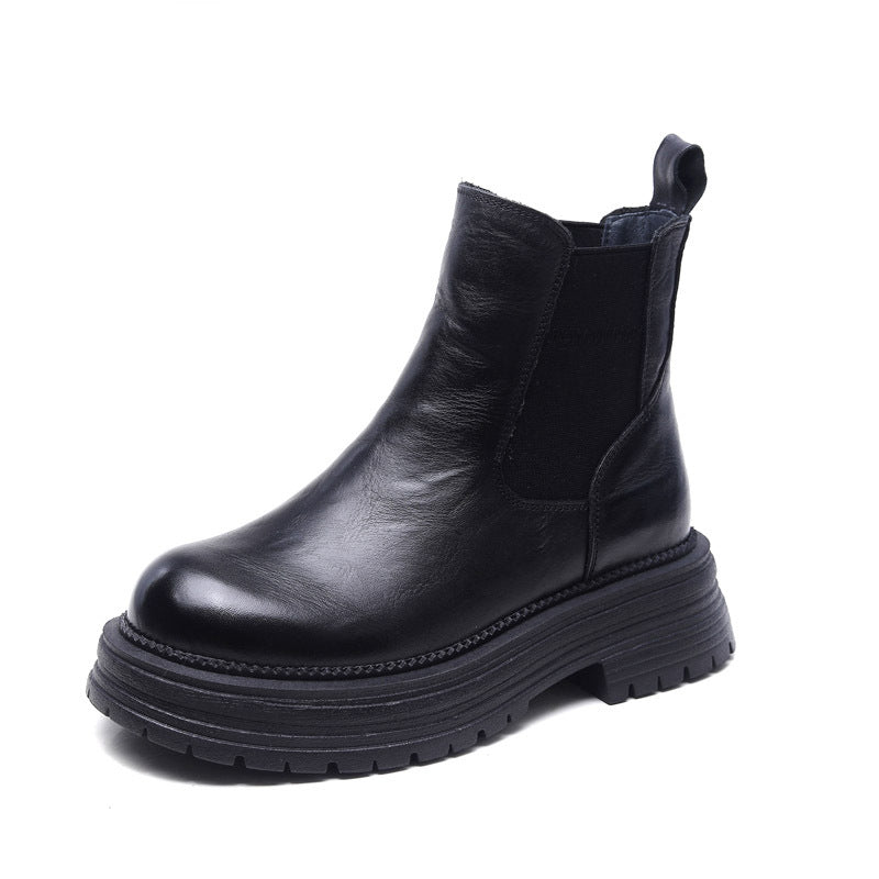 Women's Pattern Top Layer Cowhide Platform Thick Boots