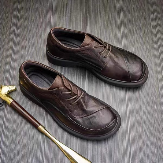 Men's Business Autumn Small Green Round Toe Leather Shoes